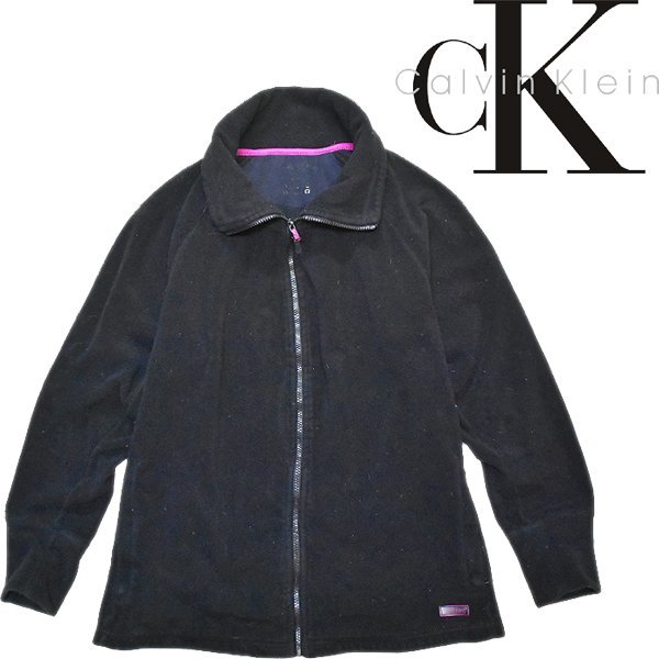 1点物◆CKカルバンクライン黒フリースジャケット古着レディースメンズOKアメカジブランド90sストリート/アウター/フルジップ/レトロ371247拍卖
