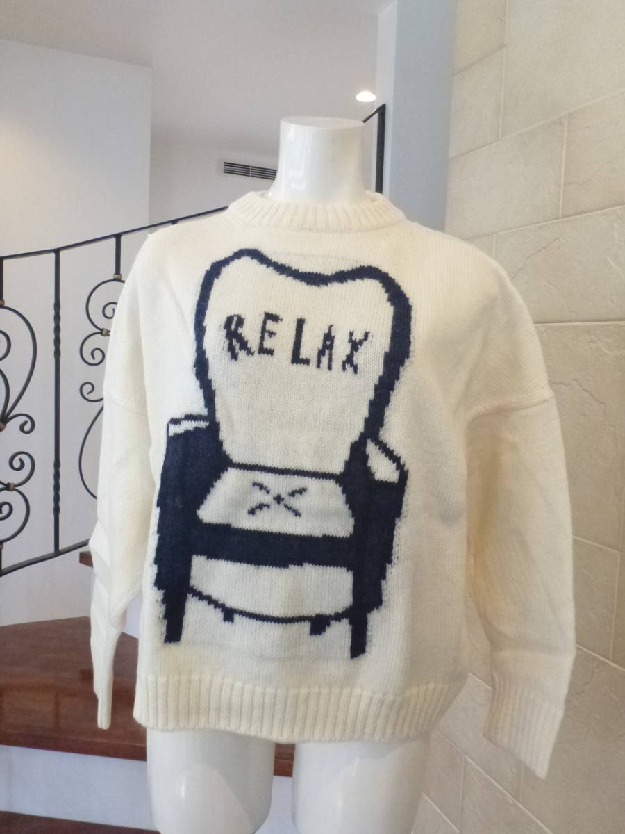 超美品 HOUSE SICK TOKYO★日本製 ウール100 オフホワイト×黒 長袖 セーター LL~XL相当拍卖