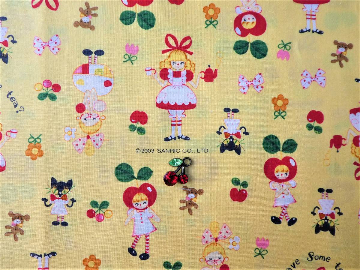 即決★田村セツコ 女の子柄生地イエロー★レトロ昭和サンリオ チェリー宇山内藤拍卖