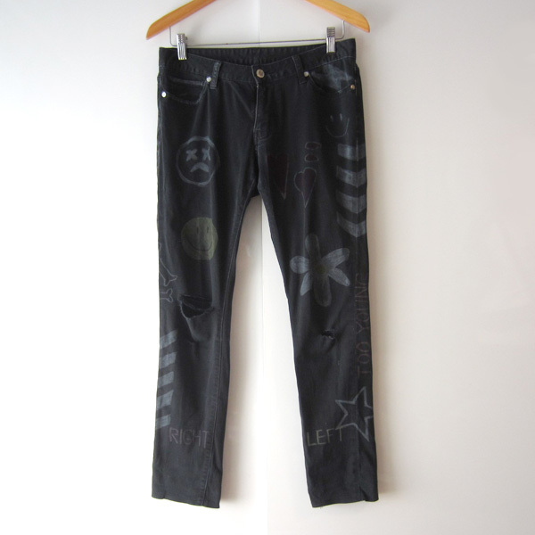 GU スキニーデニム カスタムペイント 黒拍卖
