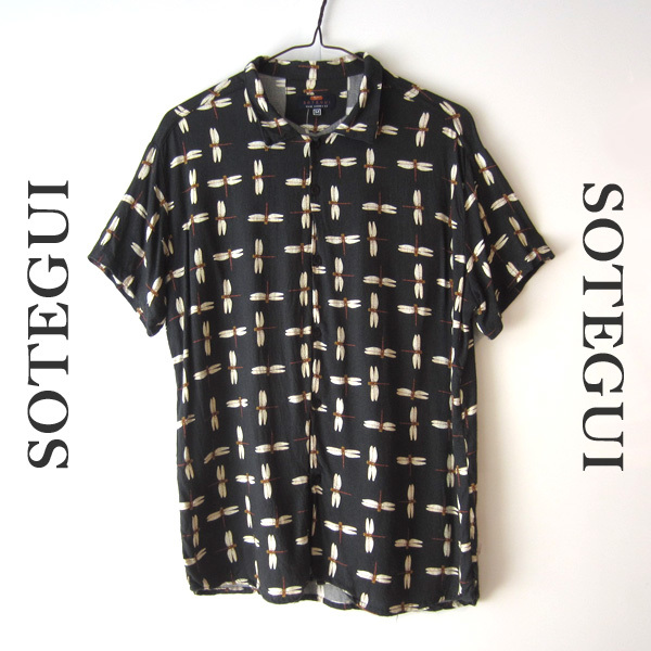 美品 ポルトガル製 SOTEGUI/ソテグイ★ トンボ柄 半袖シャツ 黒拍卖