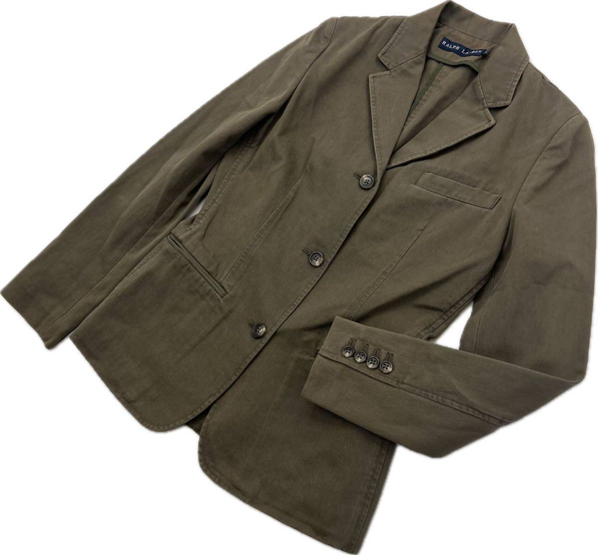 RALPH LAUREN ☆ コットン 3B テーラードジャケット オリーブ レディース 7号 細身 大人カジュアル オンオフ◎ 古着 ラルフローレン■S2758拍卖
