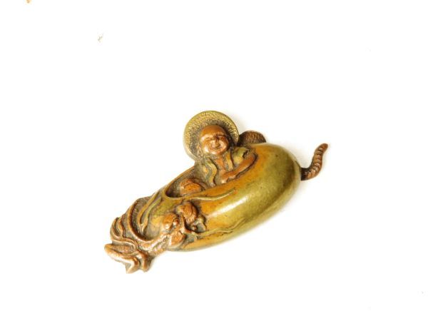 【6432】明治~大正 堤物 彫金 素銅 布袋 金具 ①(初品・買取品)拍卖