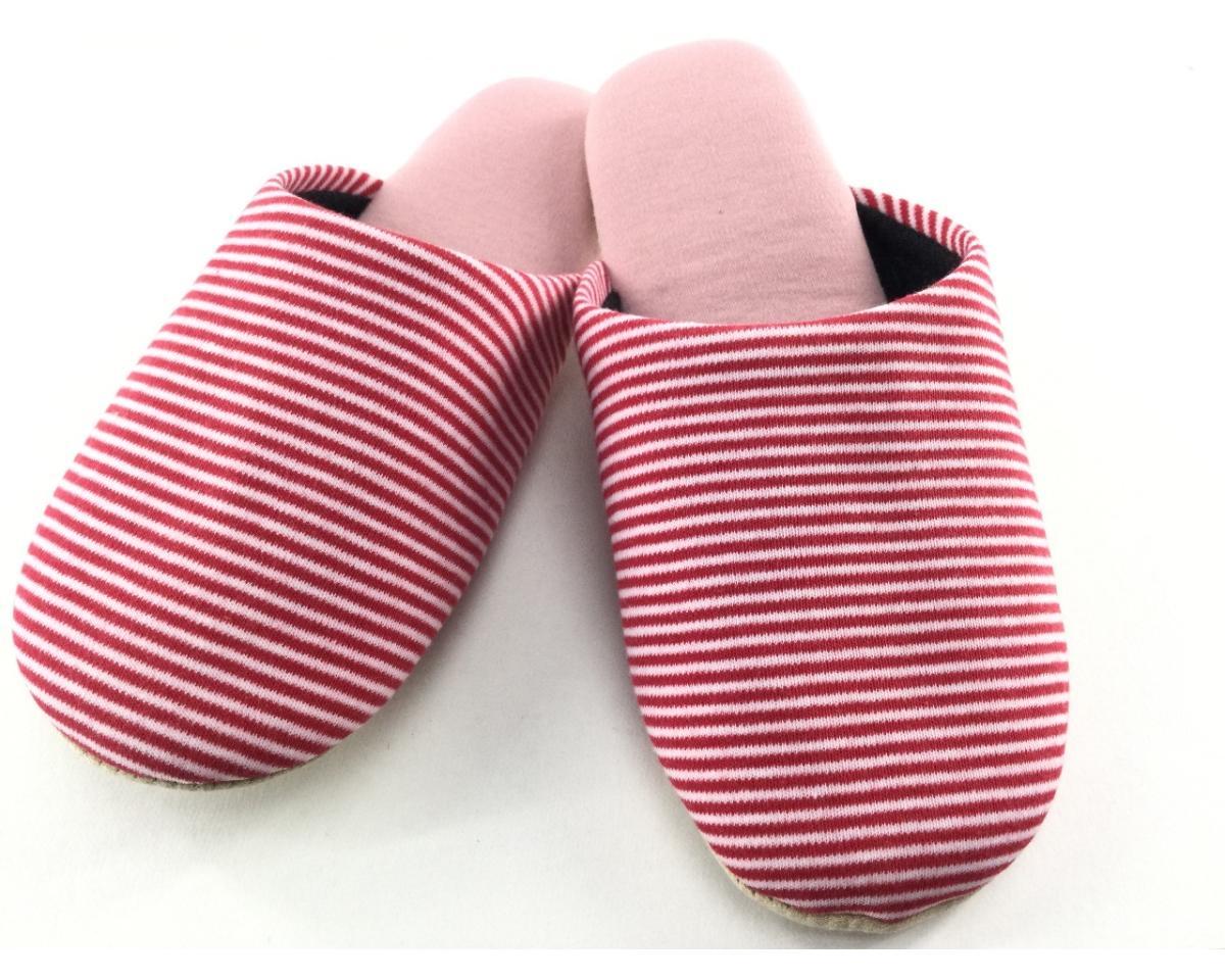 ルームスリッパ 洗える 踏み心地が良い 柔らかいニット生地 M 22~26cm ボーダー レッド拍卖