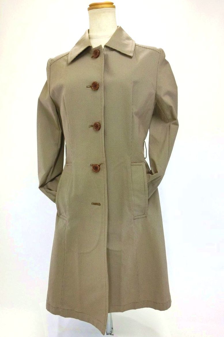 美品♪ef-de・エフデ★ステンカラーコート 2号 千鳥格子柄 薄手 かわいい おしゃれ レディース ライトアウター 軽い 中古 23-B002拍卖