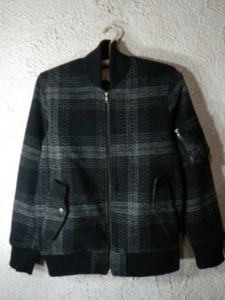 n8623 Reva ジップ 中綿 ブルゾン ジャケット ウール 混紡 ma-1風 チェック デザイン 人気拍卖