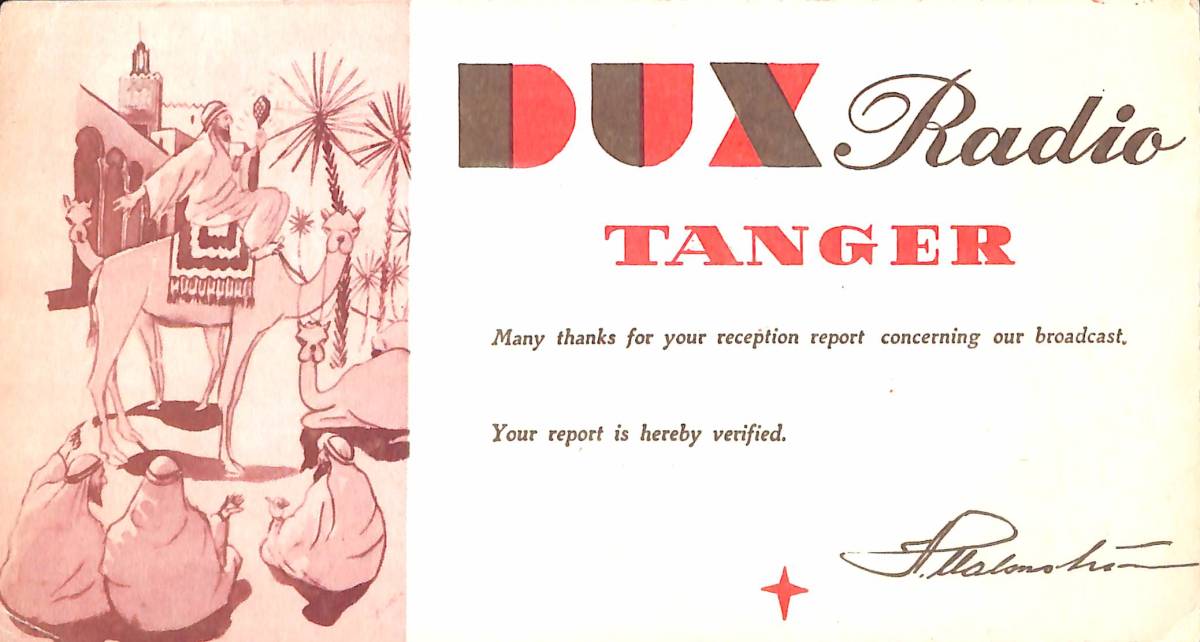 BCL★廃局★入手困難★希少ベリカード★DUX RADIO TANGER★北アフリカ★モロッコ★1956年拍卖