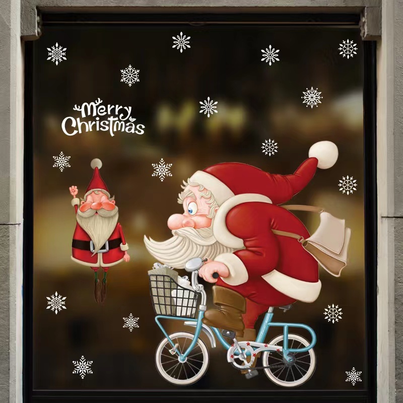 ウォールステッカー YSD043 メリークリスマス 自転車で遊ぶ サンタクロース 雪花 DIY壁紙インテリア窓シート剥がせる 送料無料拍卖