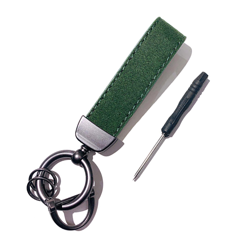 キーホルダー カーキーホルダー レザー 男女適用 レディース メンズ 360度回転 紛失防止Dリング グリーン K-11-08拍卖