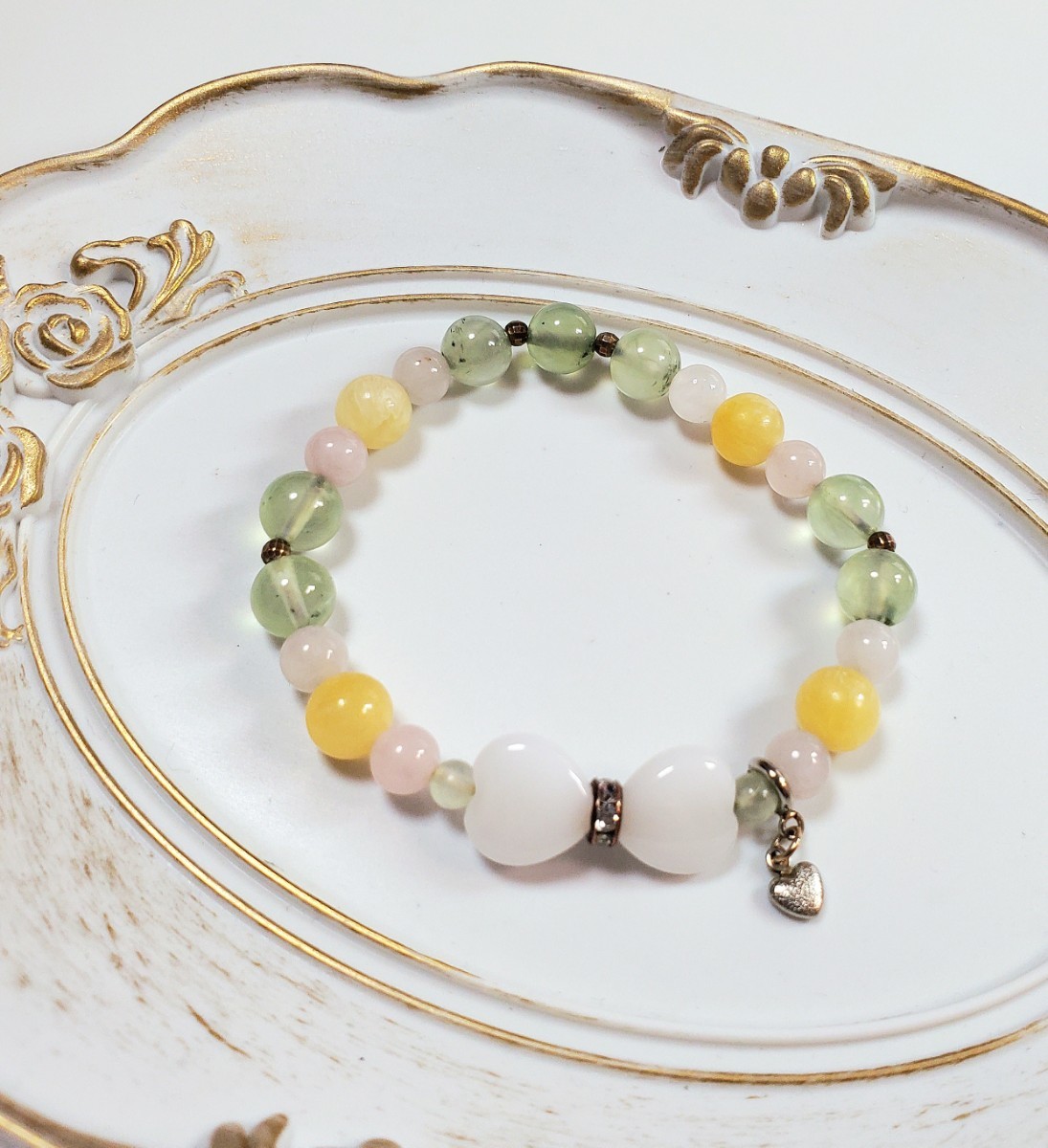 パワーストーン ブレスレット 天然石 アラゴナイト ローズクォーツ プレナイト拍卖