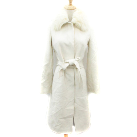 ロートレアモン LAUTREAMONT Rue de B ステンカラーコート ロング丈 ファー リボン アンゴラ ウール混 2 オフホワイト 白 /YM4 レディース拍卖
