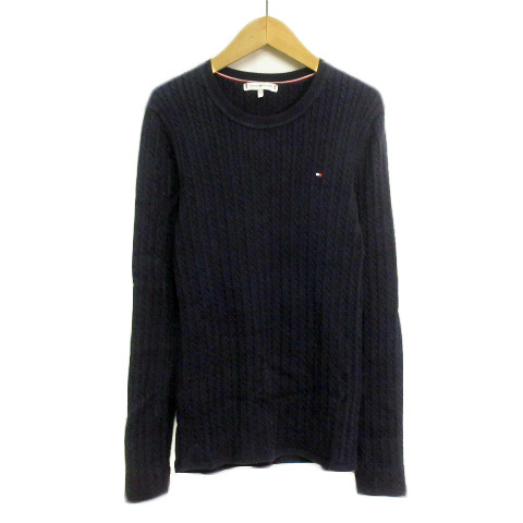 トミーヒルフィガー TOMMY HILFIGER セーター ニット ケーブル編み コットン M 国内正規 紺 ネイビー メンズ拍卖