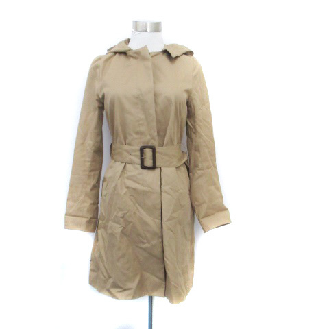 スピック&スパン Spick&Span ノーカラーコート ロング丈 フード付き 2way ベルト付き 36 ベージュ /HO41 レディース拍卖