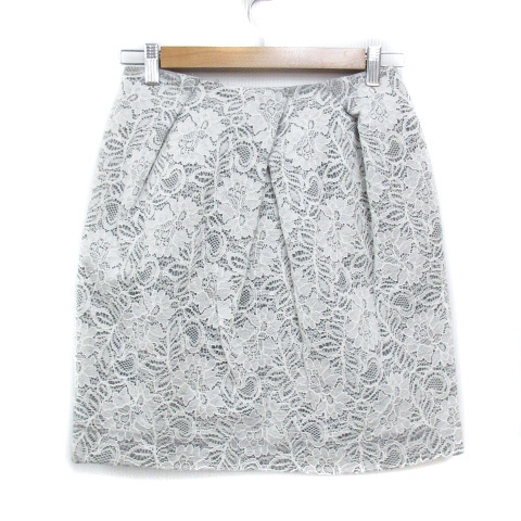 ジュエルチェンジズ Jewel Changes アローズ タイトスカート ひざ丈 ウール 総レース 花柄 36 グレー 白 ホワイト /FF43 レディース拍卖