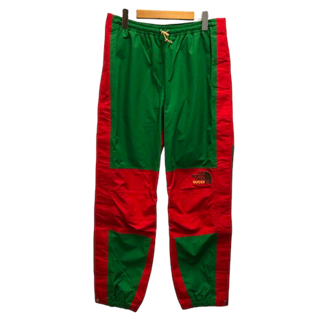 未使用品 グッチ GUCCI xTHE NORTH FACE 663766 ナイロンパンツ トラックパンツ ロゴ 刺繍 切替 M 緑 グリーン 赤 レッド メンズ拍卖