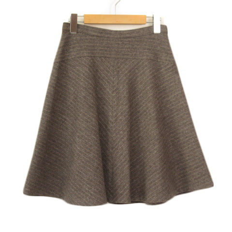 ミッシェルクラン MICHEL KLEIN Victorian Lambswool スカート フレア ボーダー ウール 38 グレー レディース拍卖