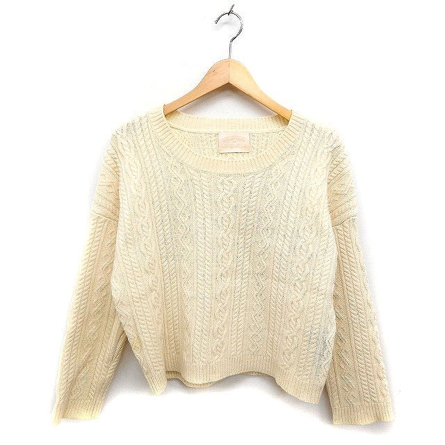 ランゲージ Language ケーブル編み ニット セーター 長袖 ラウンドネック ウール アイボリー 白 /FT8 レディース拍卖