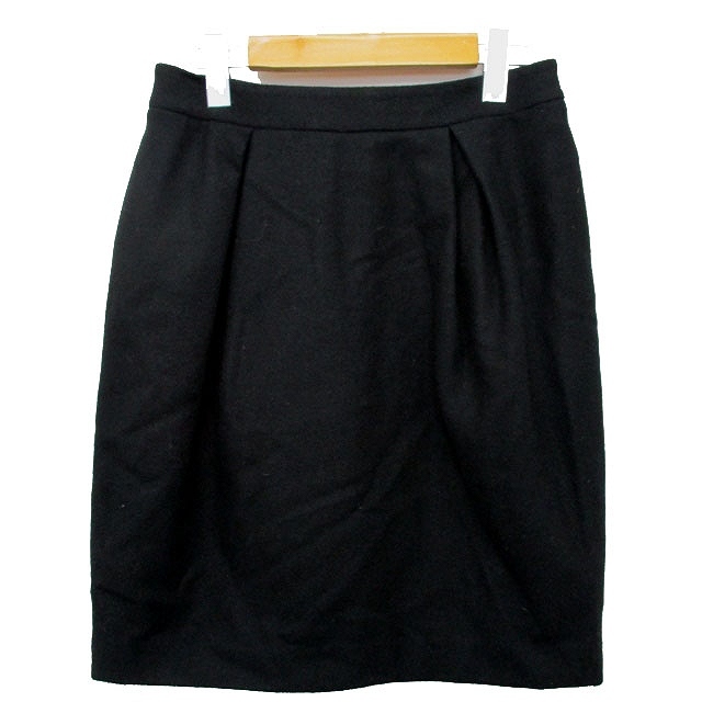 DONNA glamour 台形 スカート 膝丈 無地 シンプル タック ウール混 カシミヤ混 40 ブラック 黒 /HT2 レディース拍卖
