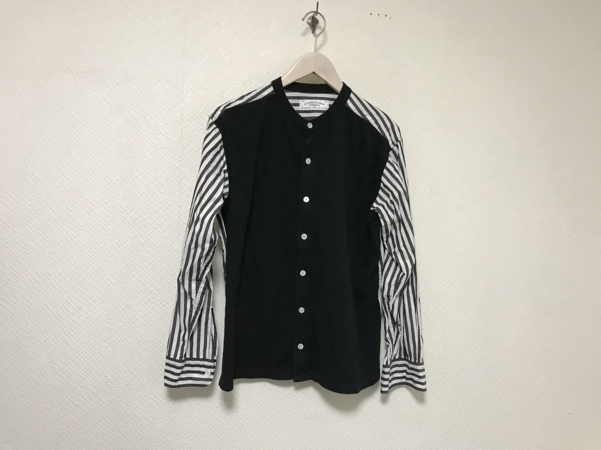 本物ユナイテッドアローズUNITEDARROWSコットンシャツスウェット切り替えドレス長袖シャツメンズビジネススーツS黒グレー白ホワイト拍卖