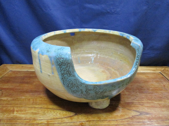 ★上野焼 風炉 茶道具 緑釉 陶器 在銘 遠州七窯 茶陶 民芸★拍卖