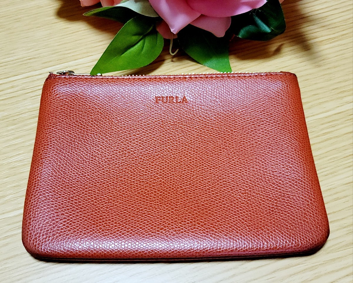 【FURLA】フルラ ポーチ レザー 朱色拍卖