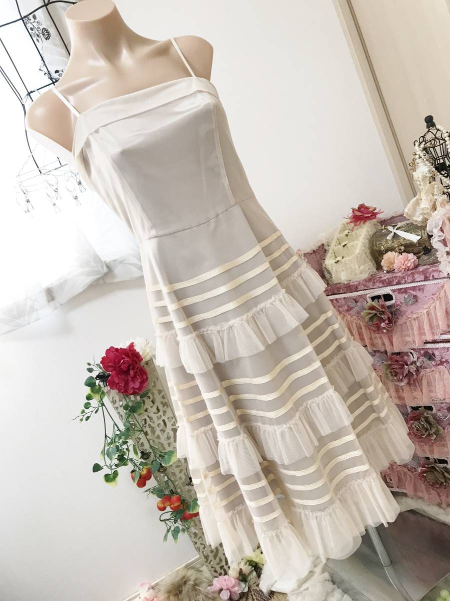 サイズ9/M:キャトレクラブ【CATLE CLUB】日本製◆チュールシースルー地重ね*フリル/ワンピース拍卖