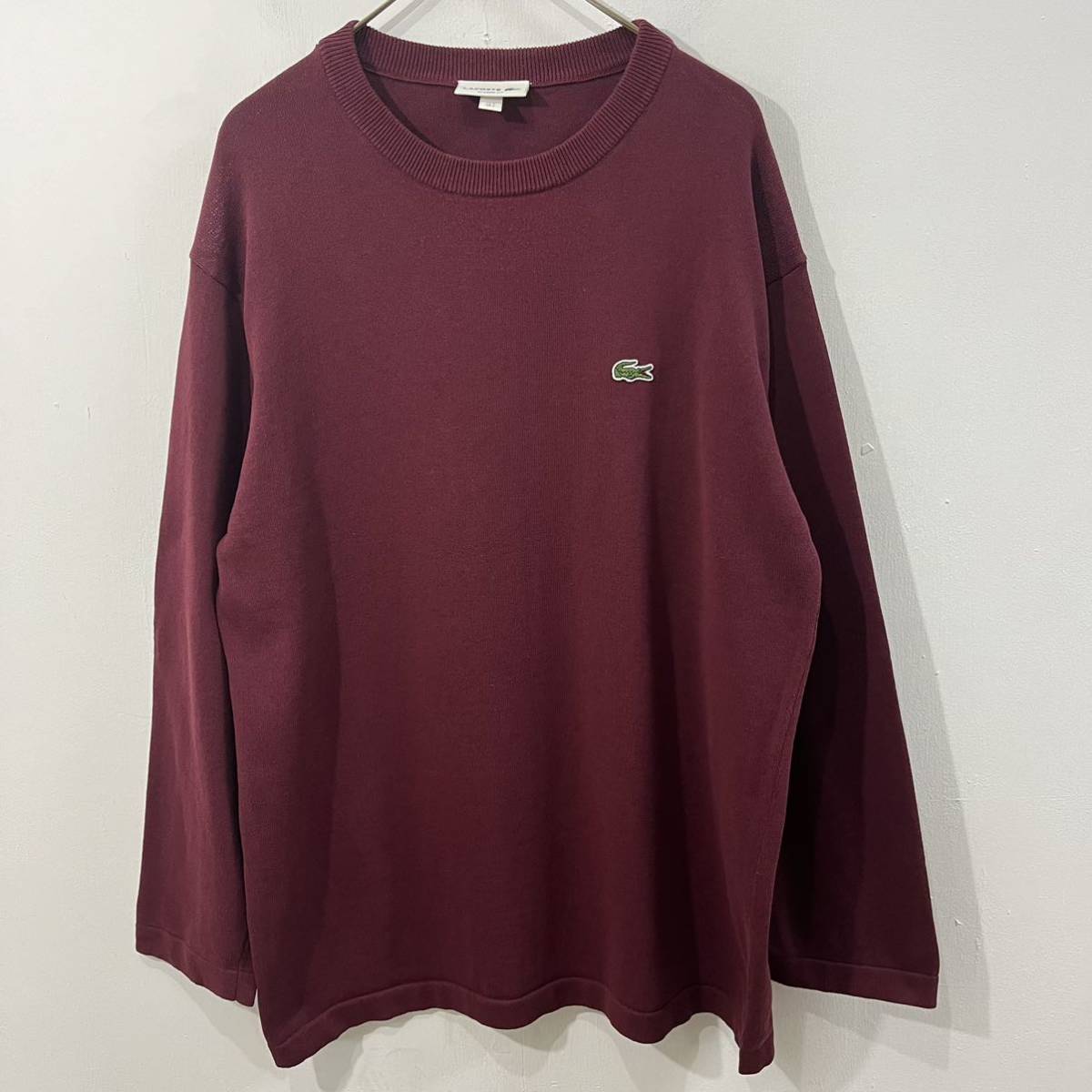 LACOSTE ニットセーター クルーネックニット コットンポリ 極上 ロゴ ワニ ワンポイント ボルドー ラコステ【レターパックプラス郵送可】H拍卖