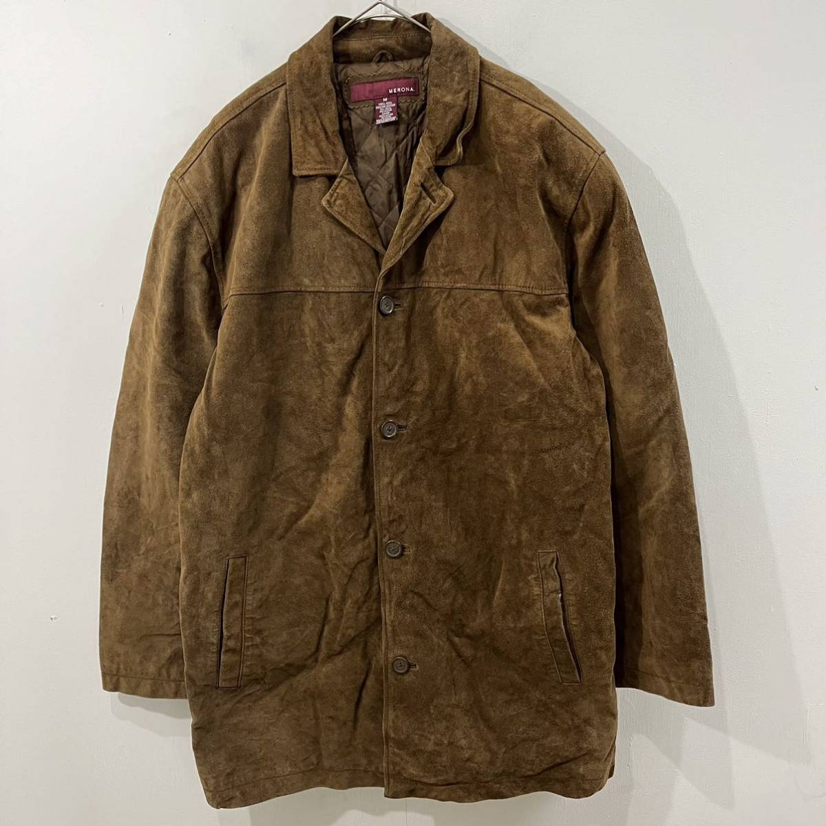 VINTAGE MERONA レザージャケット レザーコート カーコート 中綿コート スウェードコート 本革 ブラウン メローナ【送料一律/同梱可能】E拍卖