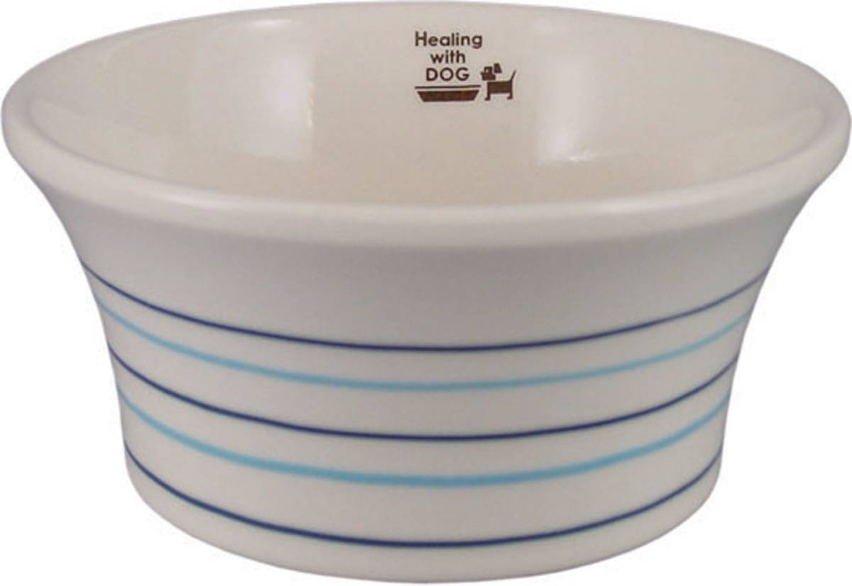 【KCM】amb-309★未使用★【ファーゼン】ペット用品 ウォーターボウル フードボウル いっちんボーダー ブルー HD6601拍卖