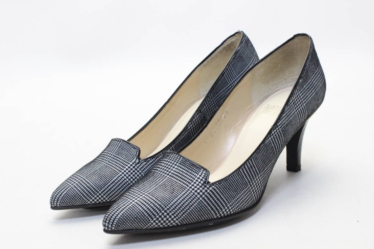 58■NATURAL BEAUTY 本革グレンチェックパンプス(22)超美品拍卖
