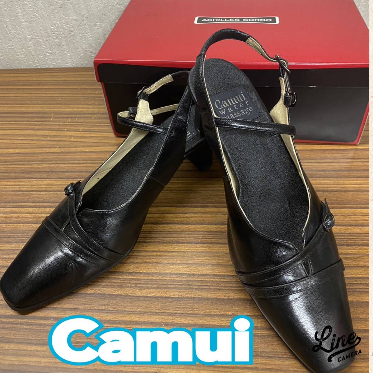 靴 ◆ Camui ◆ パンプス 23cm BLACK 黒 レザー レディース シューズ 箱入り拍卖