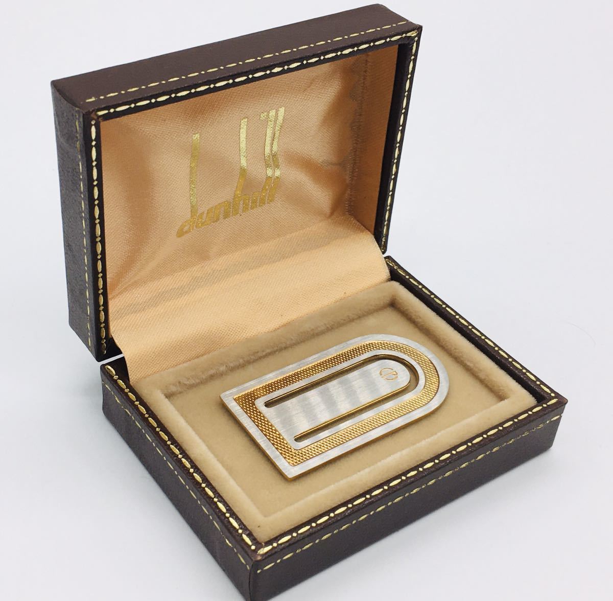 $ 新品 $ 箱付き ■ dunhill ■ ダンヒル ■ dロゴ × メッシュ・ マネークリップ 財布 ■ ロゴ入り ■ シルバー&ゴールド系 ■ 送料無料拍卖
