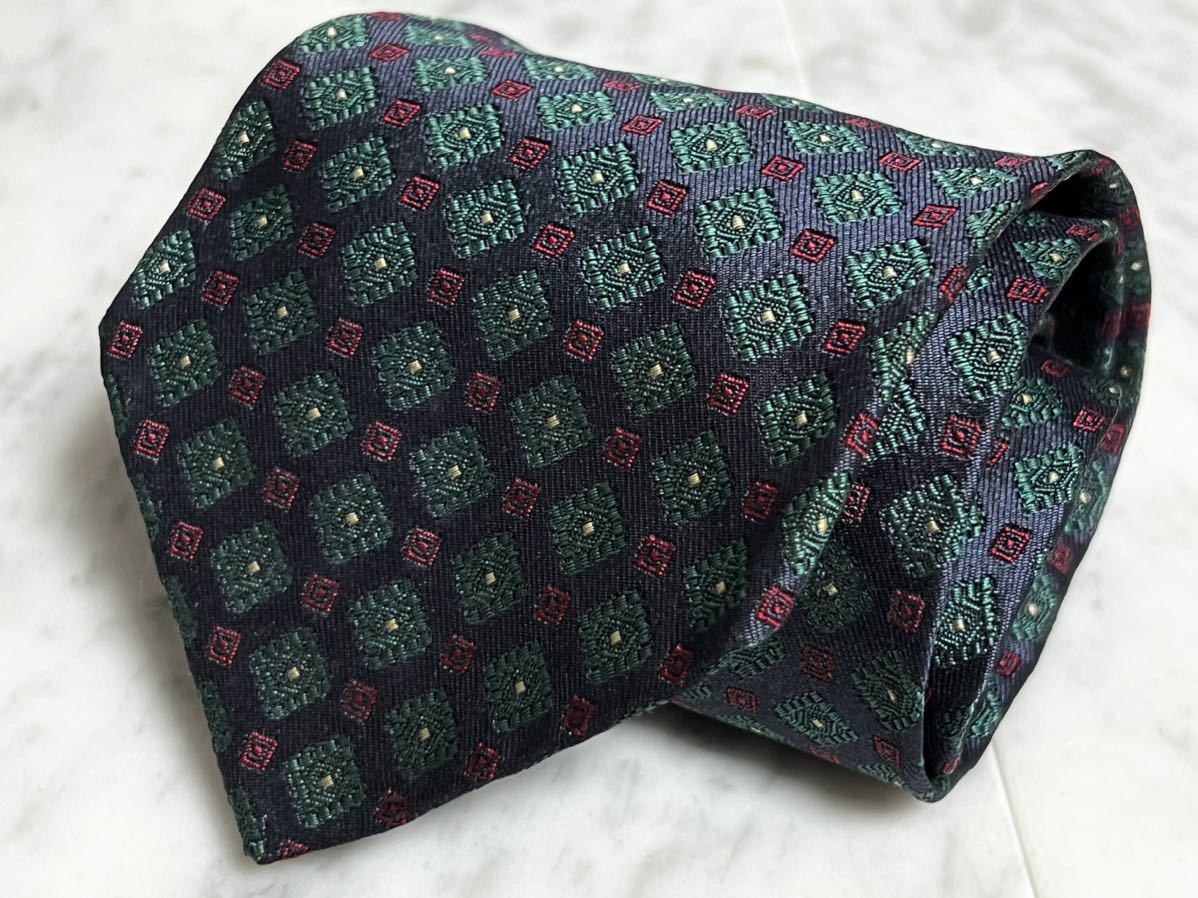 999円~ ARMANI アルマーニ ネクタイ ネイビー グリーン レッド 小紋柄 総柄拍卖