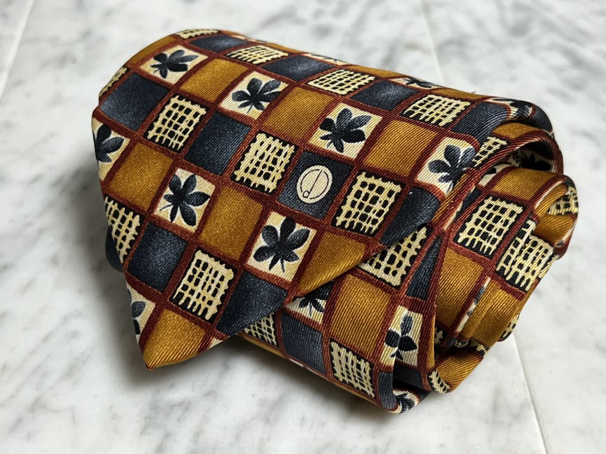 999円~ dunhill ダンヒネクタイ ワンポイントロゴ 格子 ブロックチェック ネイビー オレンジ系 暖色拍卖