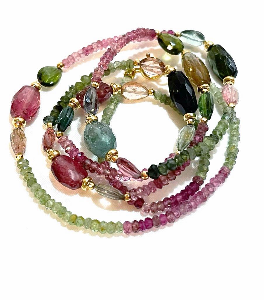 rrkk2259 トルマリン ネックレス K18 750 重量13.1g 長さ 約 58cm パワーストーン 当時保証書付き 誕生石10月拍卖