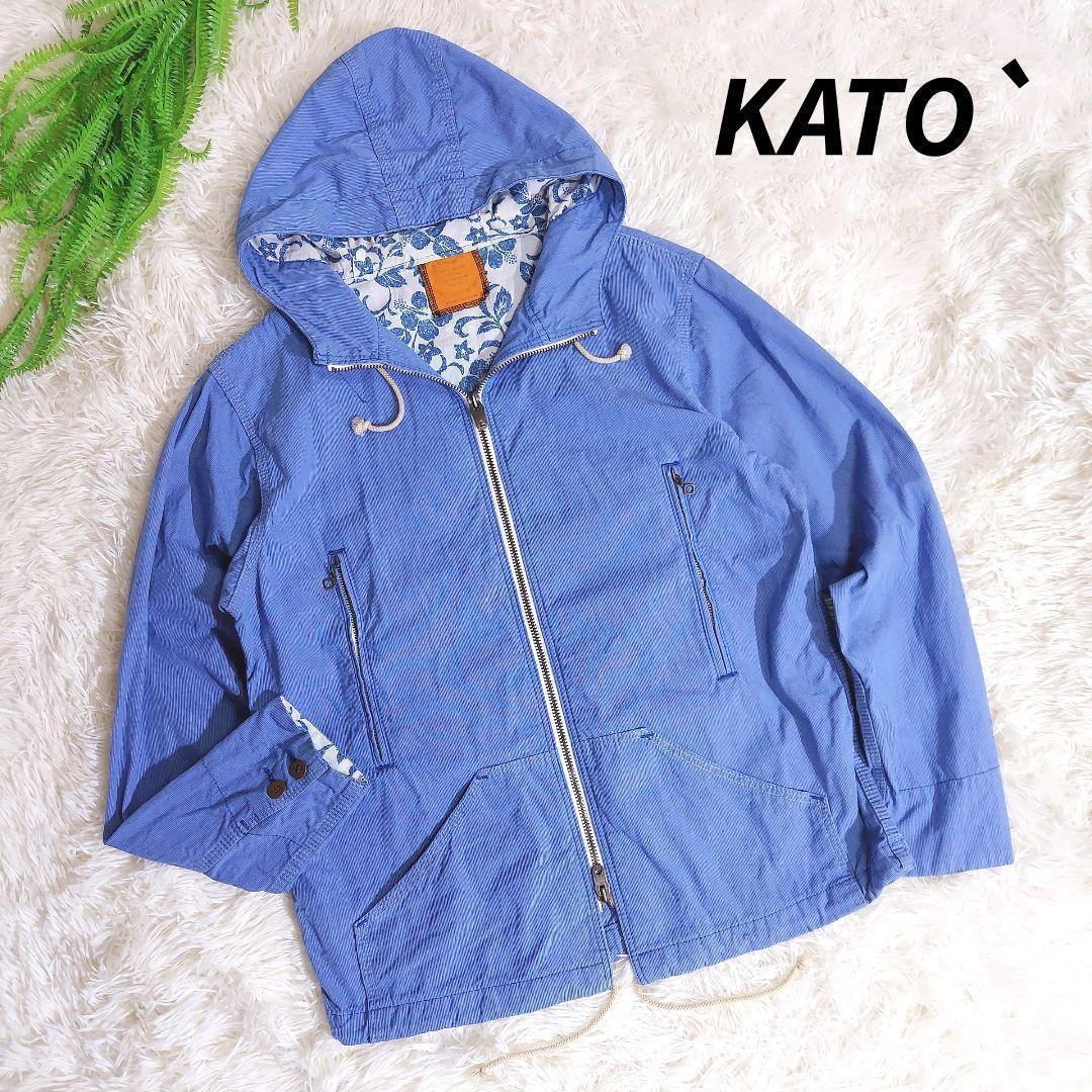 KATO` コットン素材マウンテンパーカー・柔らかい青ブルー 表記サイズS ヒッコリー風の細いストライプ 82083拍卖