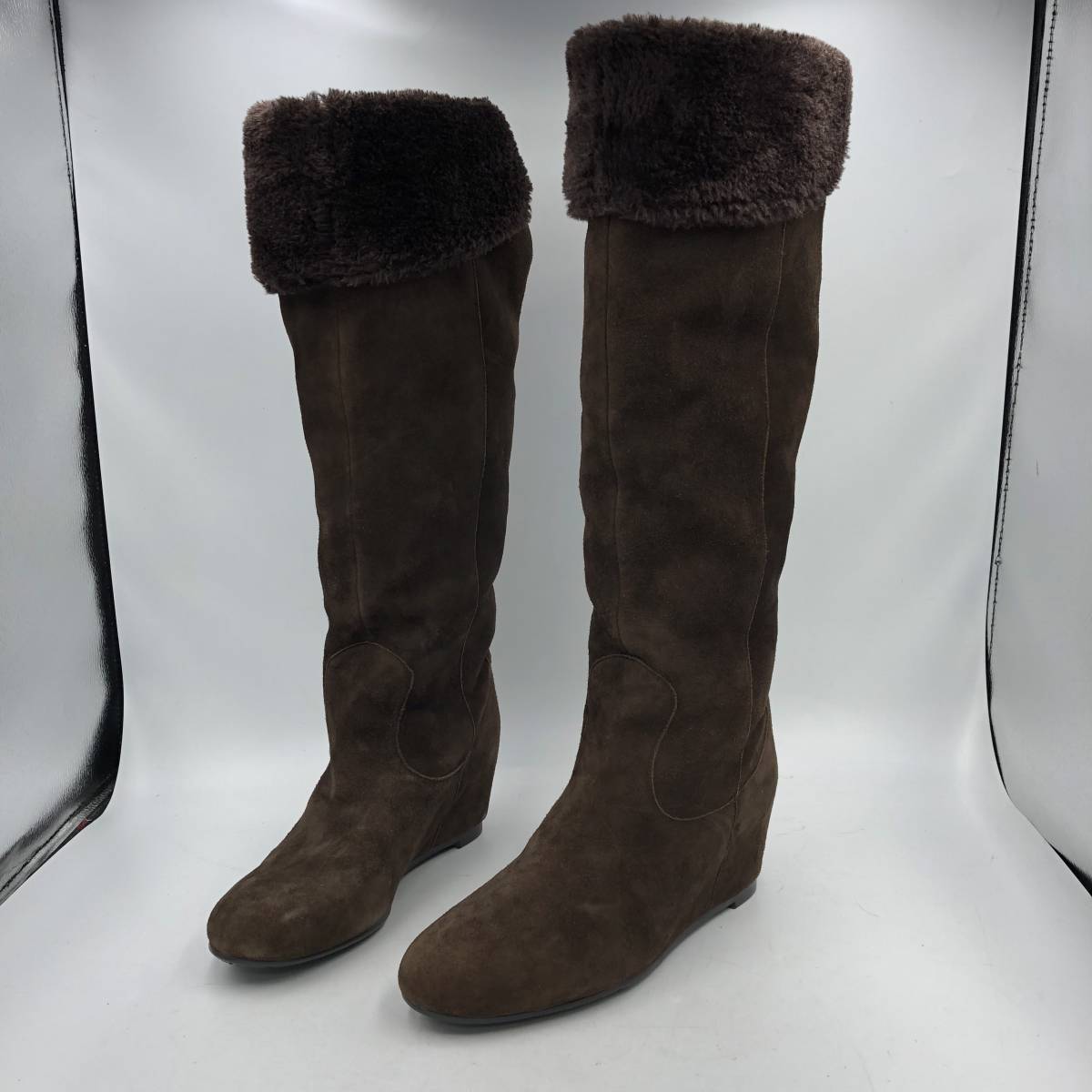 【Marie femme】23.5cm マリーファム ロングブーツ ブーツ レディース 靴 シューズ ボア ブラウン 茶拍卖
