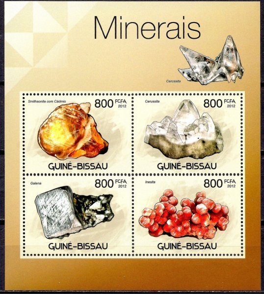 ギニアビサウ切手『鉱石・鉱物』4枚シート 2012 A拍卖