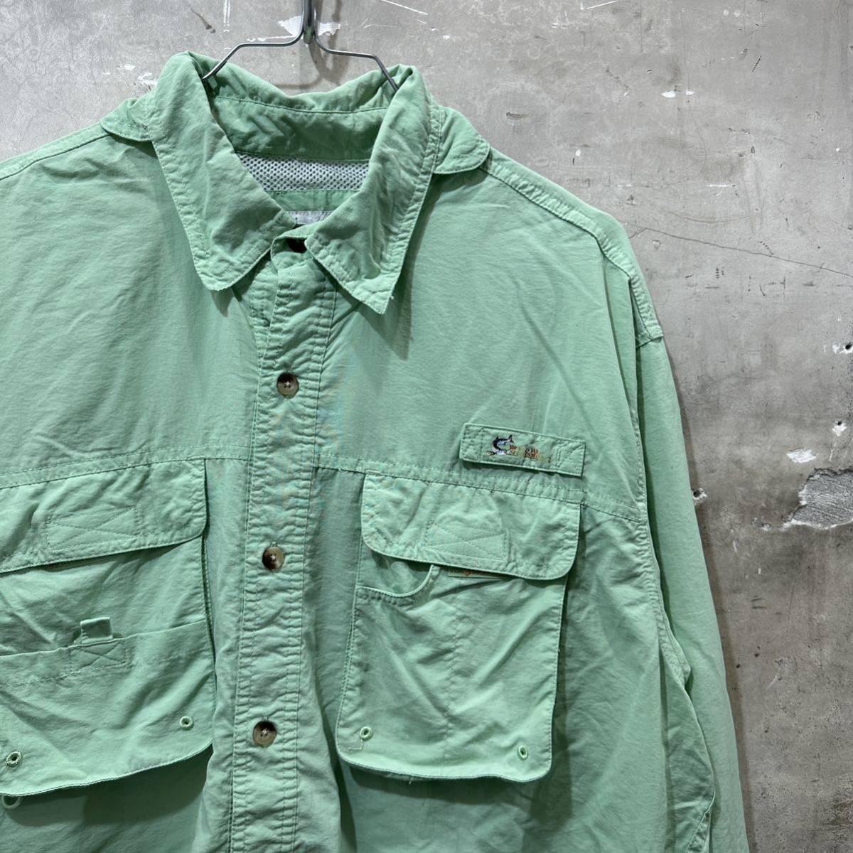 USA古着 バハマシャツ フィッシングシャツ 長袖 Lサイズ ワーク ナイロン拍卖