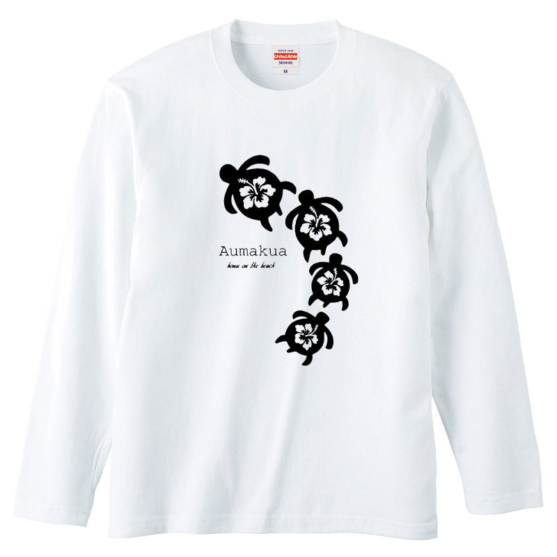 レディースM対応(タグ表記男女兼用S)/ホワイト*シルエットホヌ4連隠れアーチハイビスカス*長袖Tシャツフラダンスハワイ/送料無料【tl092】拍卖