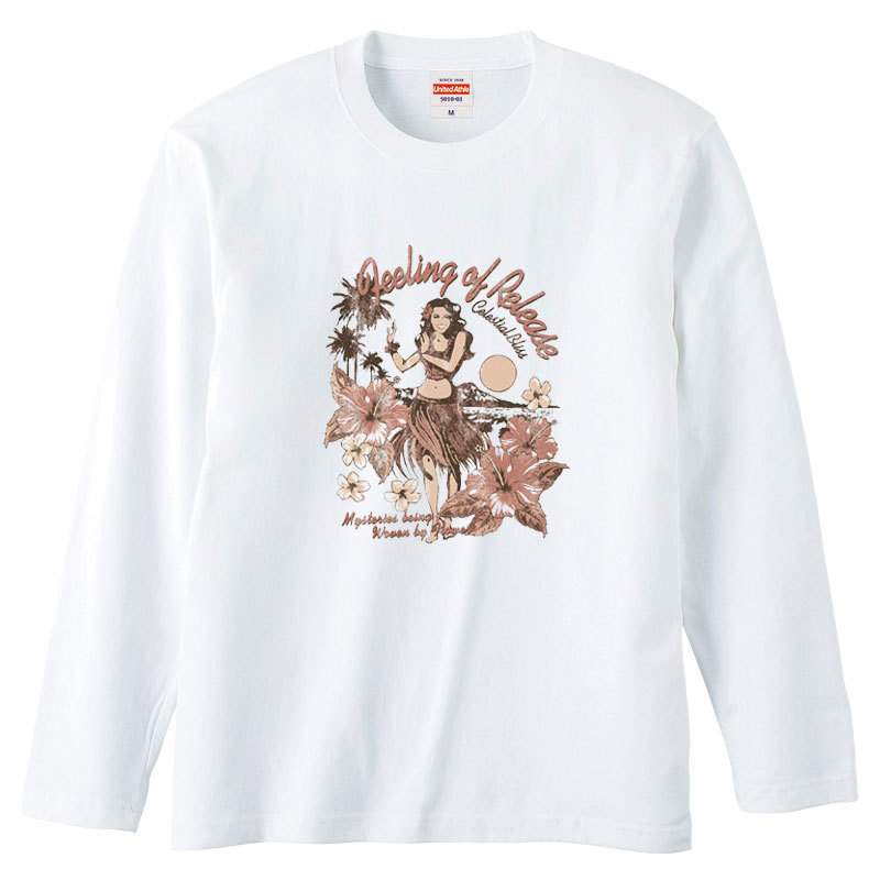 レディースL対応(タグ表記M)/ホワイト【tl002】*へそピアスフラガール*男女兼用/長袖/Tシャツ/フラダンス/ハワイアン/送料無料拍卖