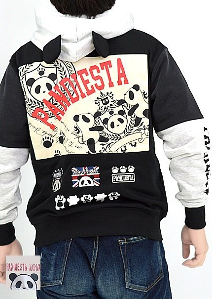 アシンメトリーなりきりフルジップパーカー◆PANDIESTA JAPAN ブラックXLサイズ 544203 パンディエスタジャパン パンダ ユニセックス拍卖