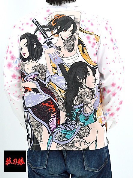 抜刀娘 桜満開長袖シャツ◆抜刀娘 ホワイトMサイズ 241877 和柄 和風 着物 さくら サクラ 花魁拍卖