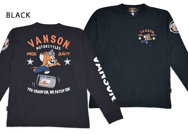 vanson×TOM&JERRY 天竺ロングTシャツ◆vanson ブラックXLサイズ TJV-2401 バンソン ヴァンソン トムとジェリー 刺繍拍卖