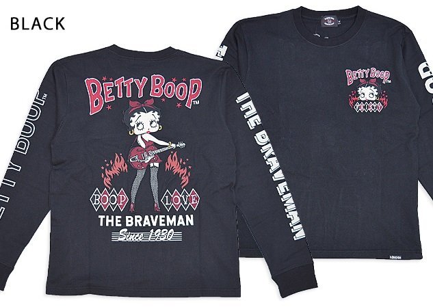 BR×BETTYコラボ 天竺ロングTシャツ◆The BRAVE-MAN ブラックXXLサイズ BBB-2401 ブレイブマン ベティーちゃん 刺繍 長袖拍卖