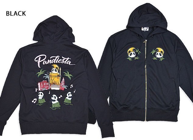 カメハメパンダジップパーカー◆PANDIESTA JAPAN ブラックXXLサイズ 544850 パンディエスタジャパン 刺繍 ハワイアン拍卖