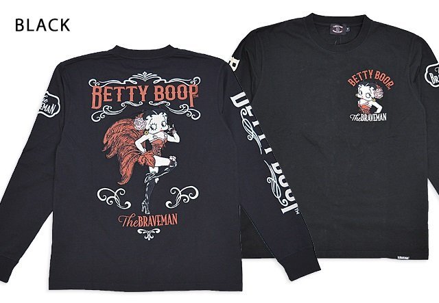 BR×BETTYコラボ 天竺ロングTシャツ◆The BRAVE-MAN ブラックXLサイズ BBB-2402 ブレイブマン ベティーちゃん 刺繍 長袖拍卖