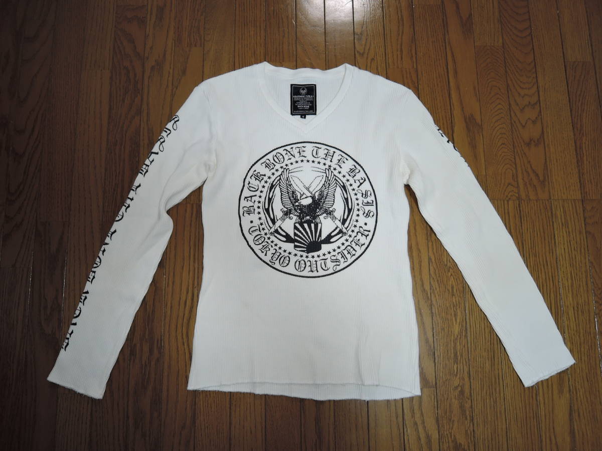 BACKBONE バックボーン V字 ロンTシャツ S 白 サークルロゴ LOGO ワッフル カットソー /拍卖