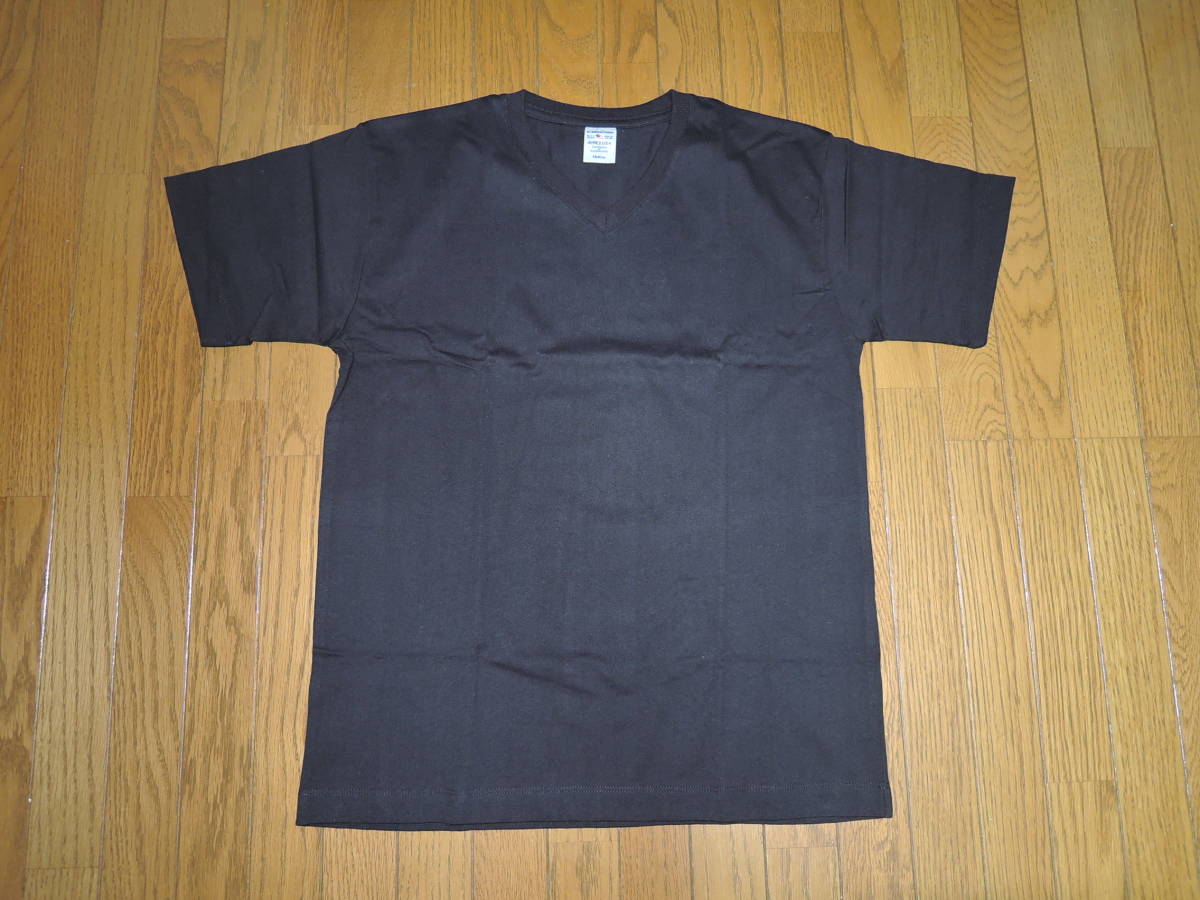 新品 アビレックス AVIREX カットソー M 黒 無地 Tシャツ V字拍卖