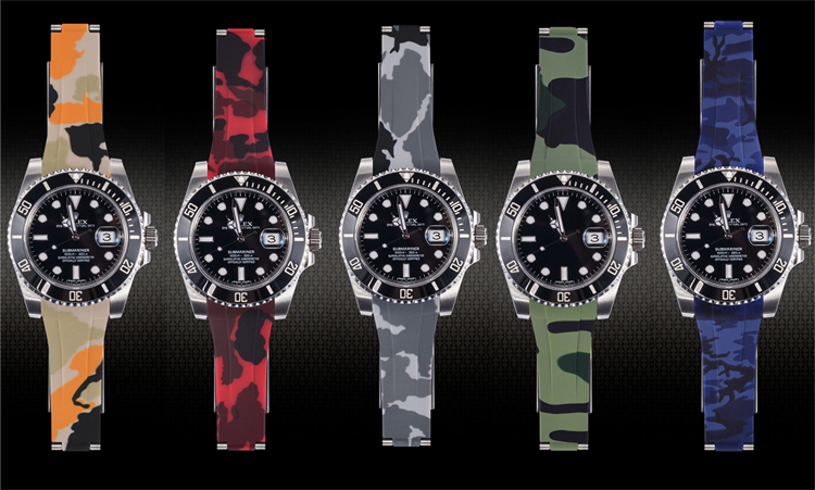 Rolex/ロレックス Submariner/サブマリーナー 116610、116613、114060適用 VAGENARI ラバー ストラップ/ベルト 迷彩/カモフラージュ ブルー拍卖